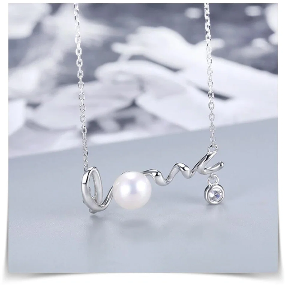 Coliere Din Argint - Colier din Argint cu Perle Naturale de Cultură Love Charm Silver