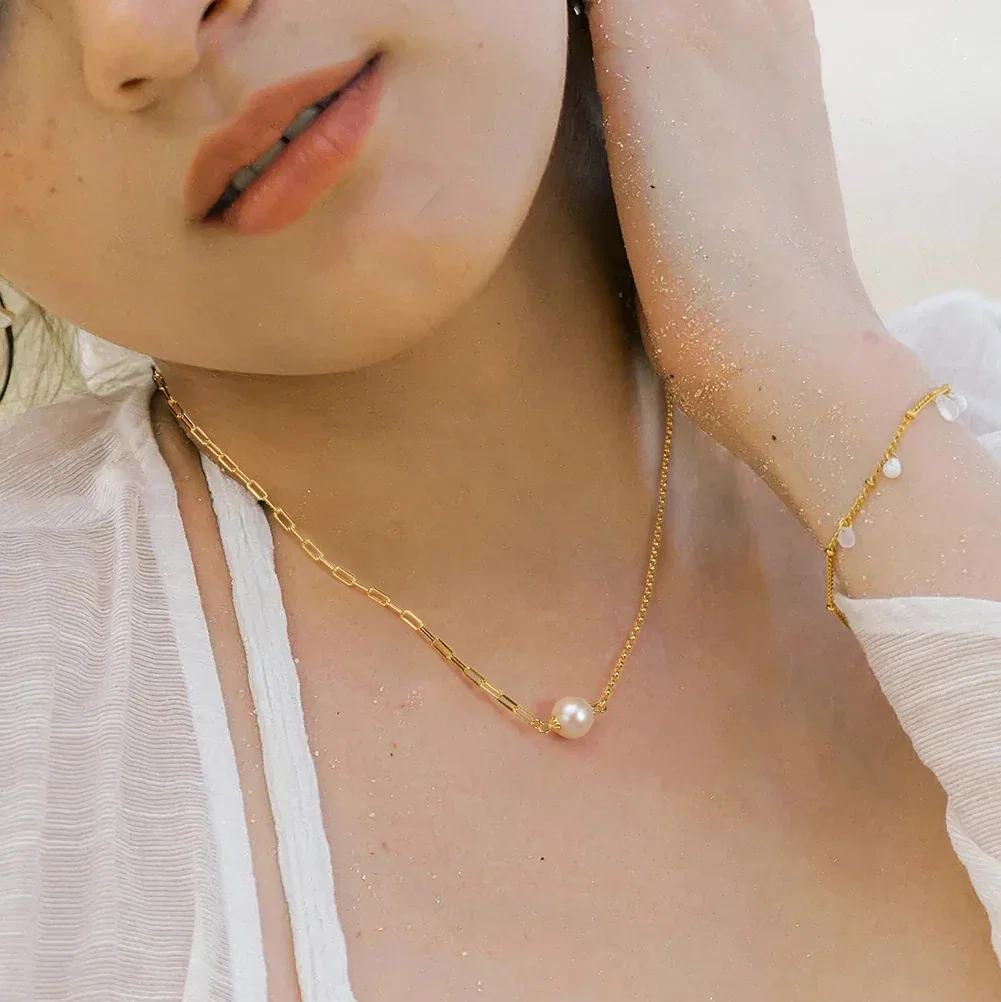 Coliere Perle - Colier din Argint cu Perle Naturale de Cultură Mixed Grace Gold