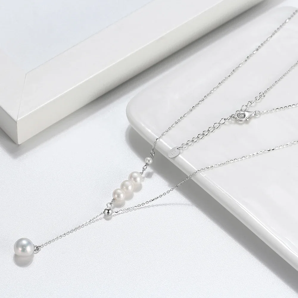 Coliere Perle - Colier din Argint cu Perle Naturale de Cultură Modern Drop Silver