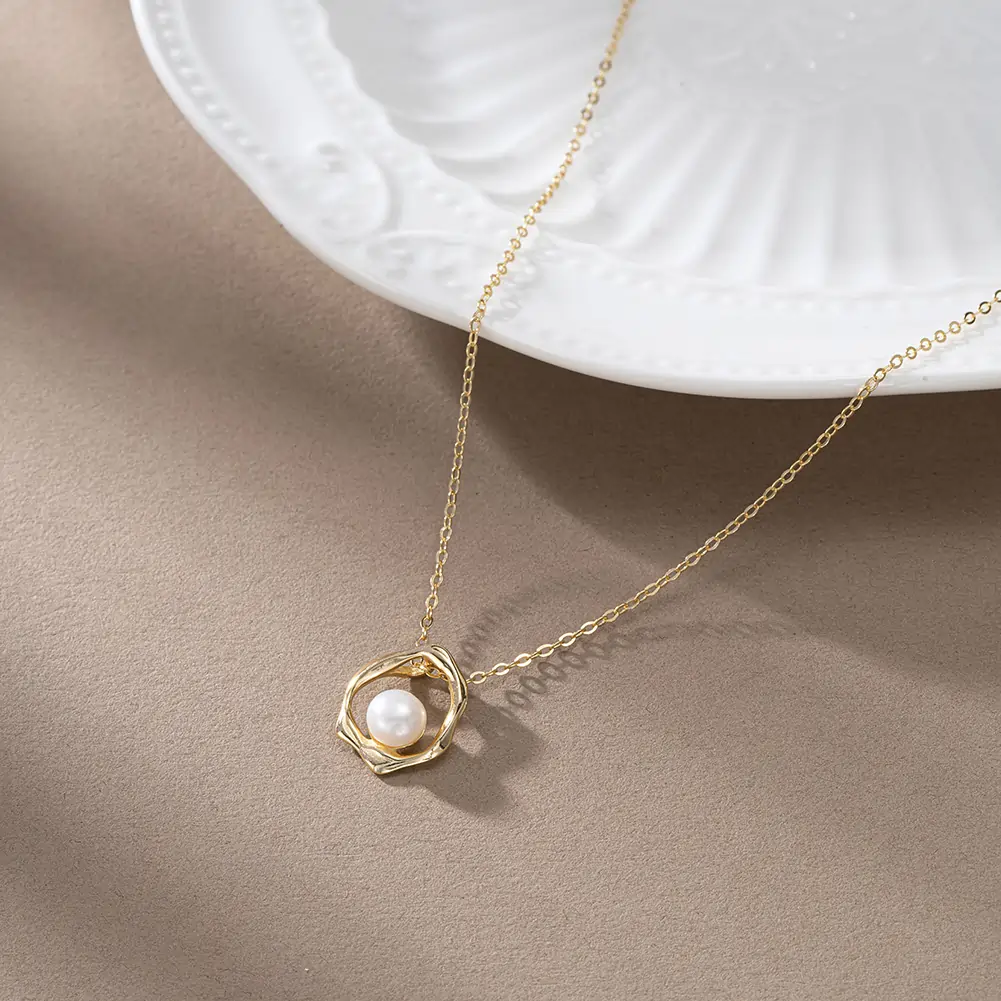 Coliere Din Argint - Colier din Argint cu Perle Naturale de Cultură Modern Pearl Gold