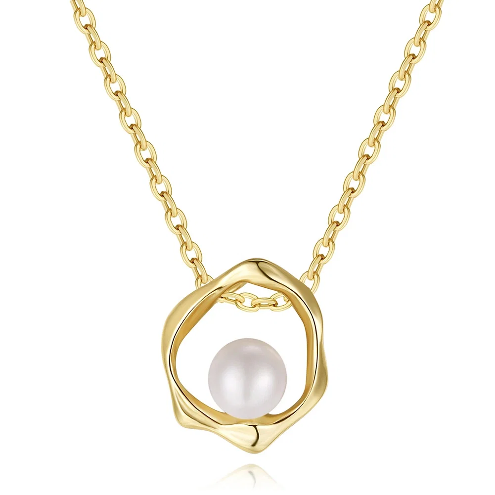 Coliere Din Argint - Colier din Argint cu Perle Naturale de Cultură Modern Pearl Gold