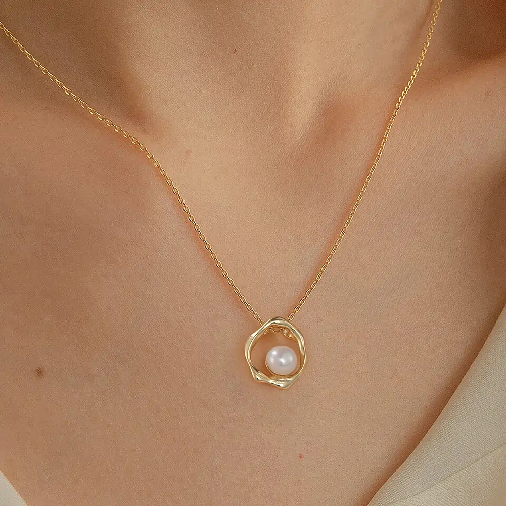 Coliere Din Argint - Colier din Argint cu Perle Naturale de Cultură Modern Pearl Gold