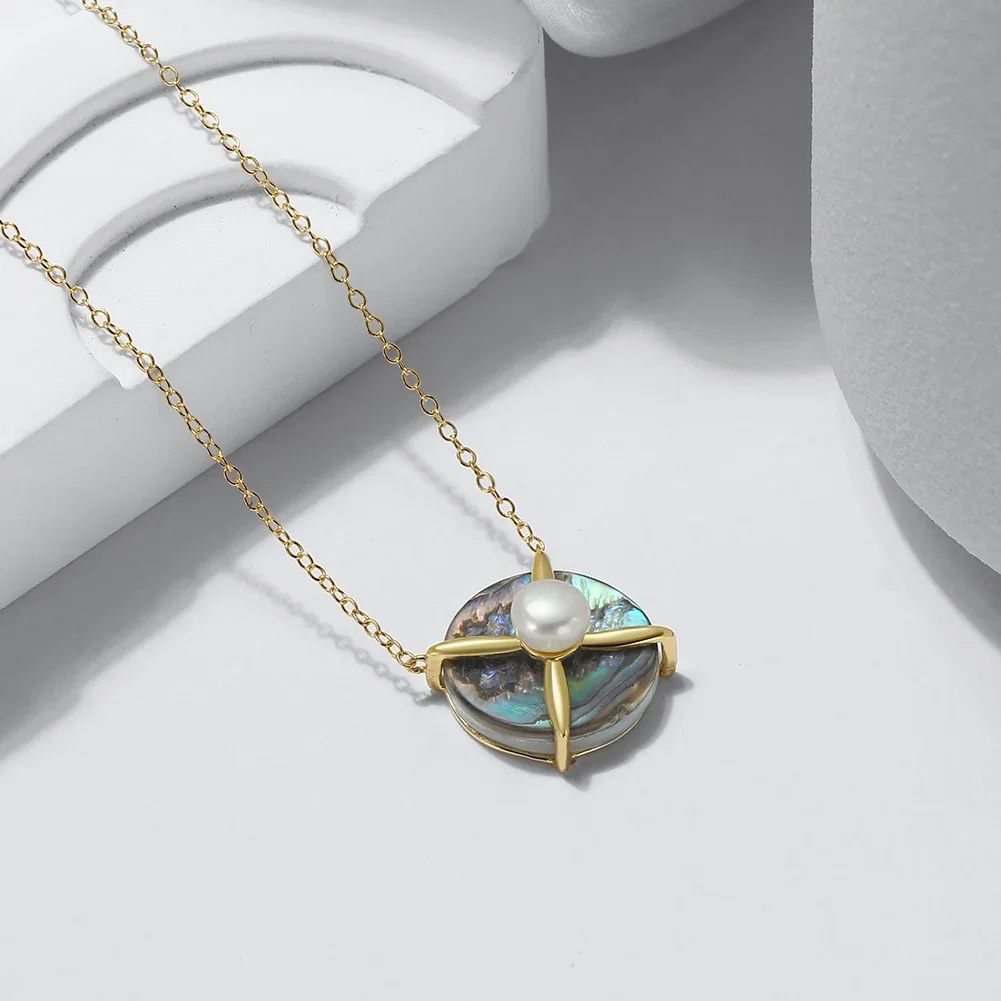 Coliere Din Argint - Colier din Argint cu Perle Naturale de Cultură Ocean Cross Charm