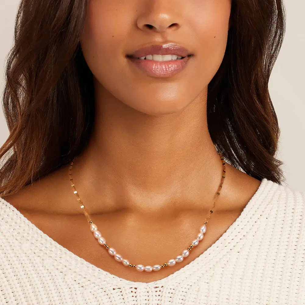 Coliere - Colier din Argint cu Perle Naturale de Cultură Pearl Balance Gold