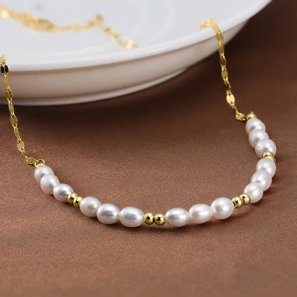 Coliere - Colier din Argint cu Perle Naturale de Cultură Pearl Balance Gold