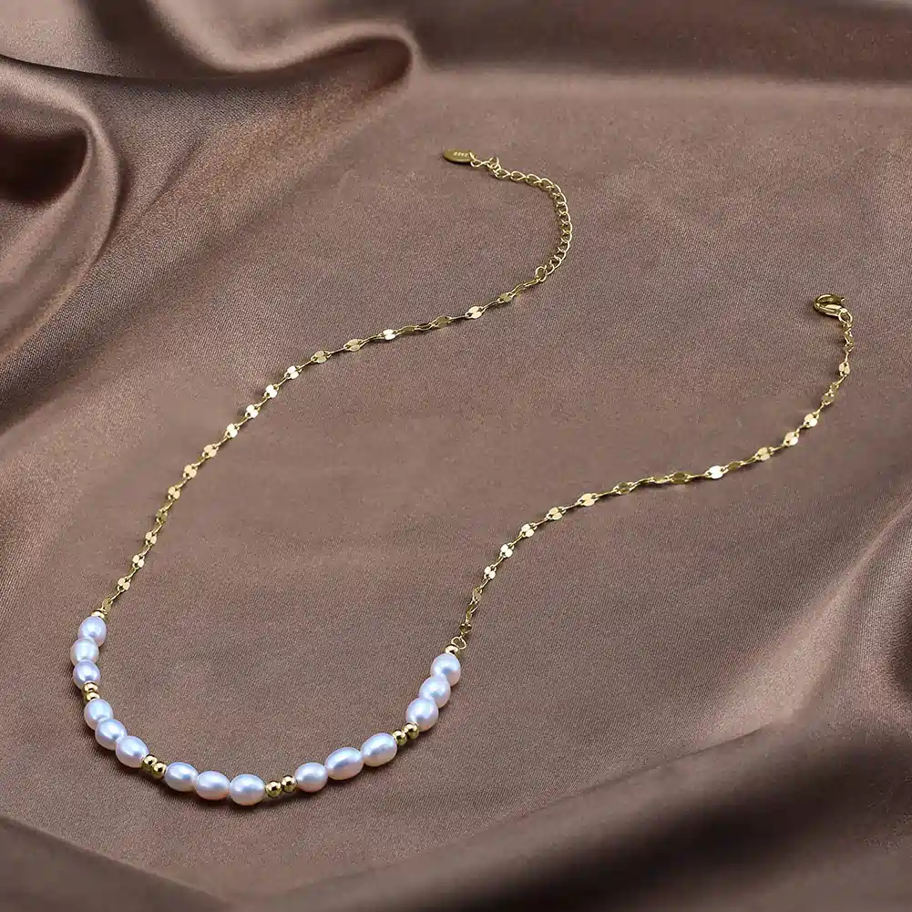 Coliere - Colier din Argint cu Perle Naturale de Cultură Pearl Balance Gold