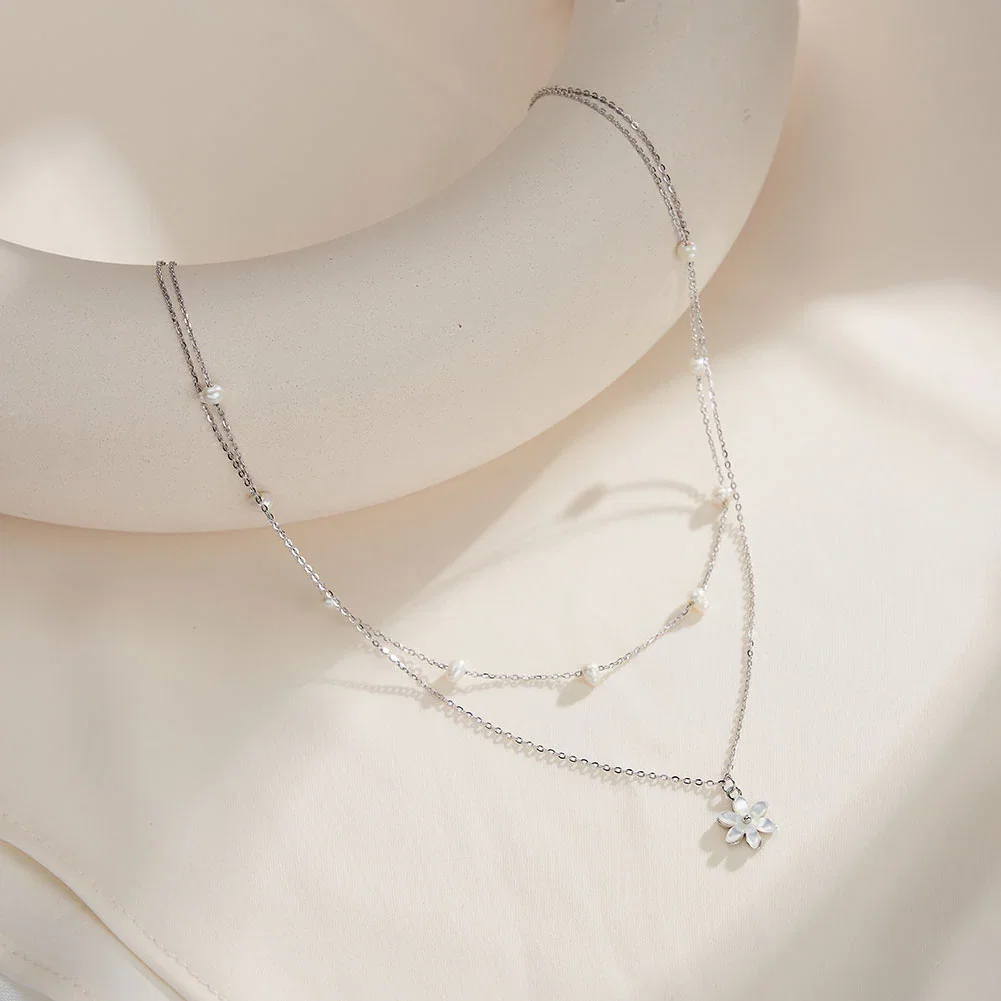 Coliere Din Argint - Colier din Argint cu Perle Naturale de Cultură Pearl Bloom Silver