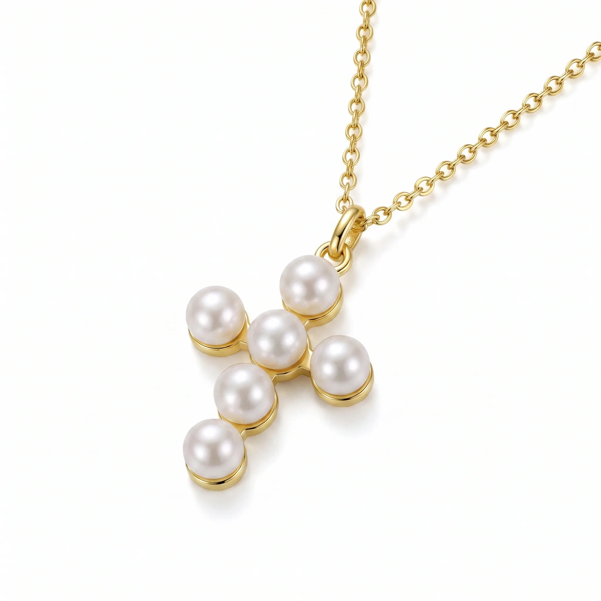 Coliere din argint - Colier din Argint cu Perle Naturale de Cultură Pearl Cross Charm Gold