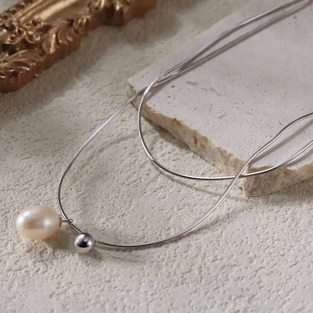Coliere Din Argint - Colier din Argint cu Perle Naturale de Cultură Pearl Duo Silver