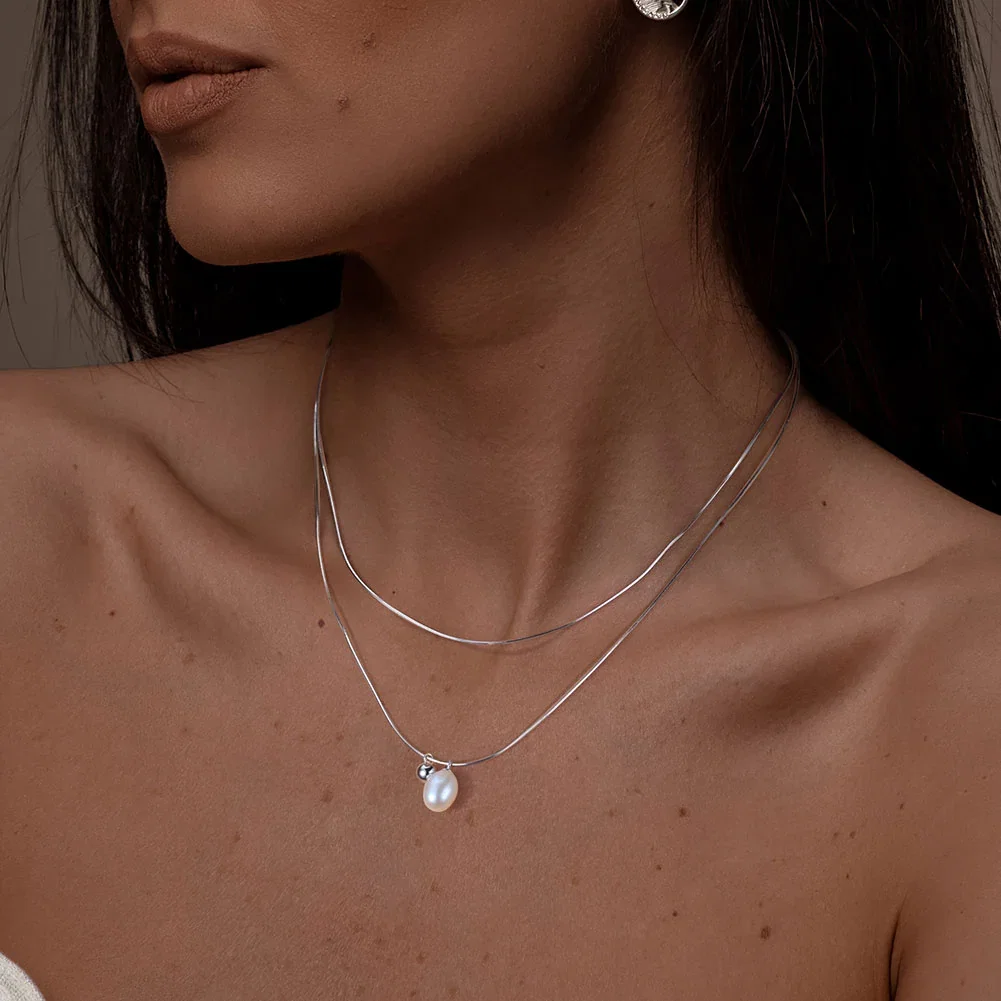 Coliere Din Argint - Colier din Argint cu Perle Naturale de Cultură Pearl Duo Silver