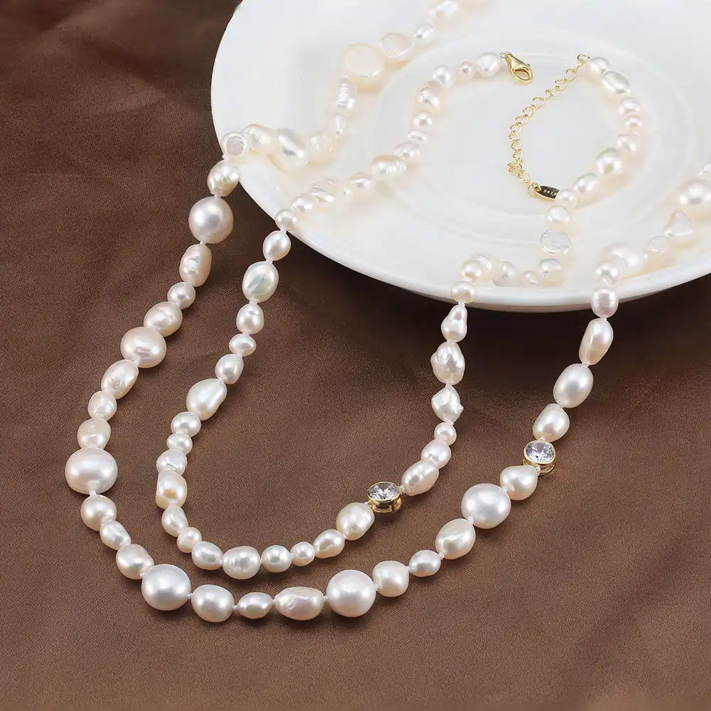 Coliere Din Argint - Colier din Argint cu Perle Naturale de Cultură Pearl Glow