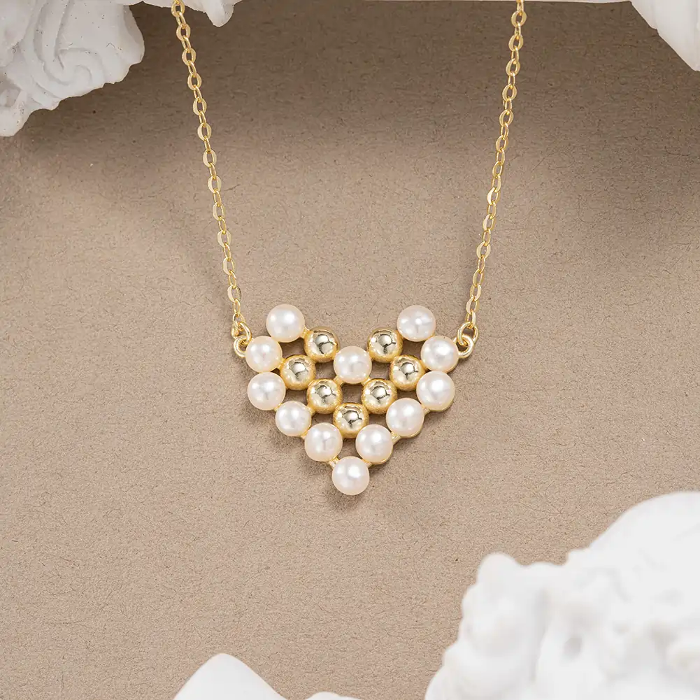 Coliere Din Argint - Colier din Argint cu Perle Naturale de Cultură Pearl Heart Necklace