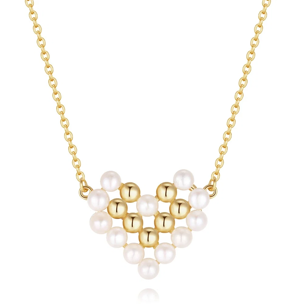 Coliere Din Argint - Colier din Argint cu Perle Naturale de Cultură Pearl Heart Necklace