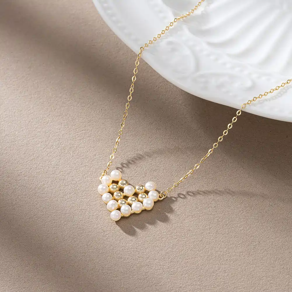 Coliere Din Argint - Colier din Argint cu Perle Naturale de Cultură Pearl Heart Necklace