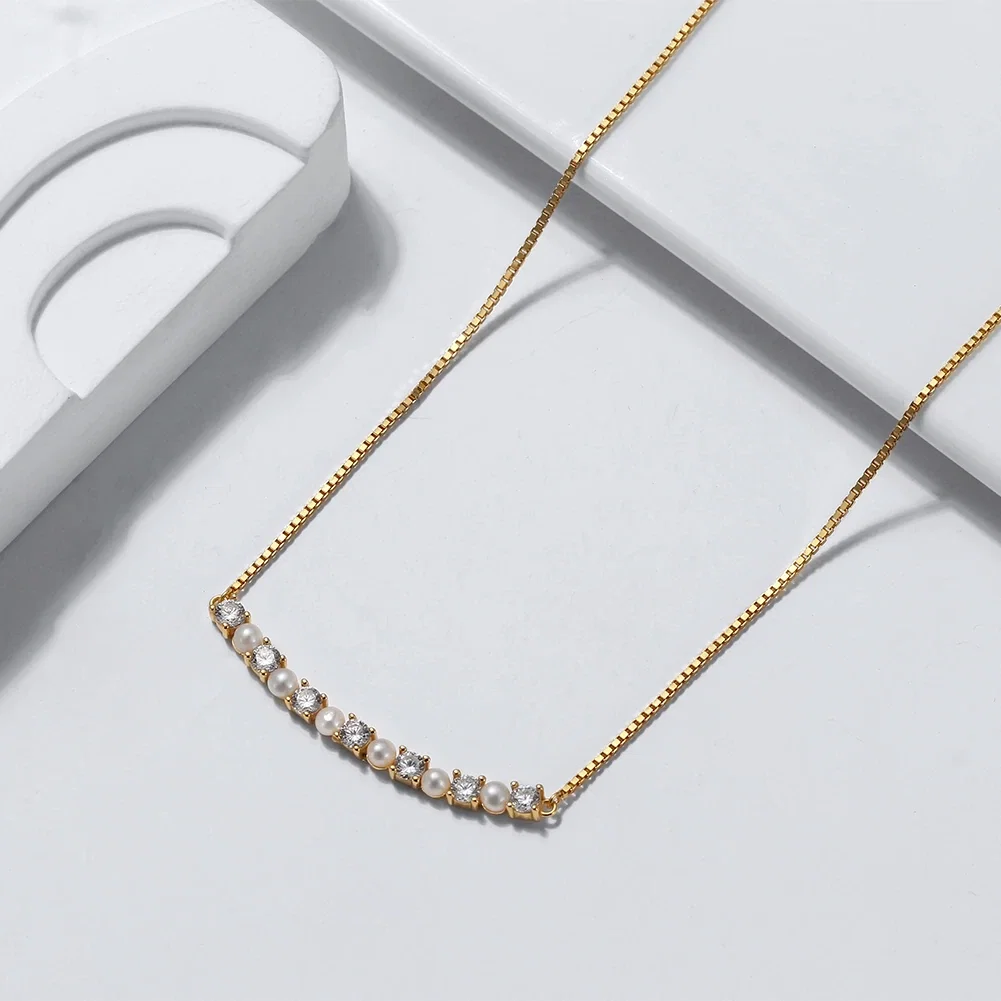 Coliere Din Argint - Colier din Argint cu Perle Naturale de Cultură Sparkle Line Necklace
