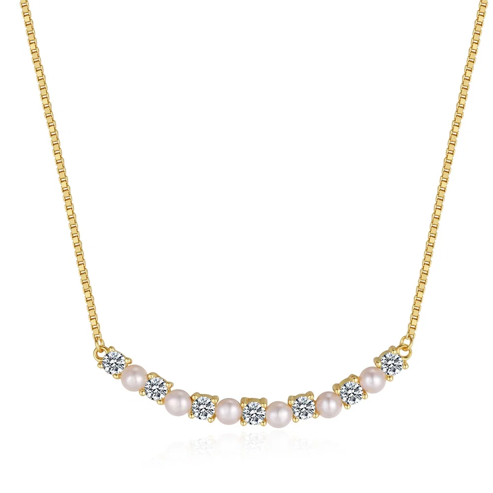 Coliere Din Argint - Colier din Argint cu Perle Naturale de Cultură Sparkle Line Necklace