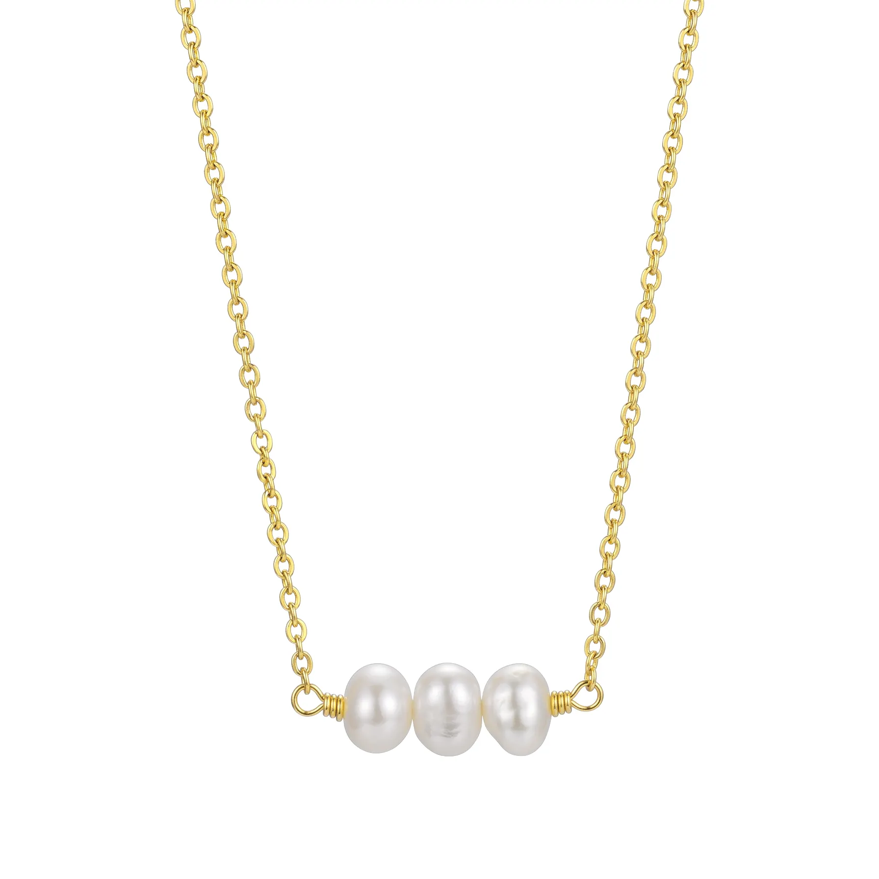 Coliere din argint - Colier din Argint cu perle naturale de cultură Three Pearls Gold