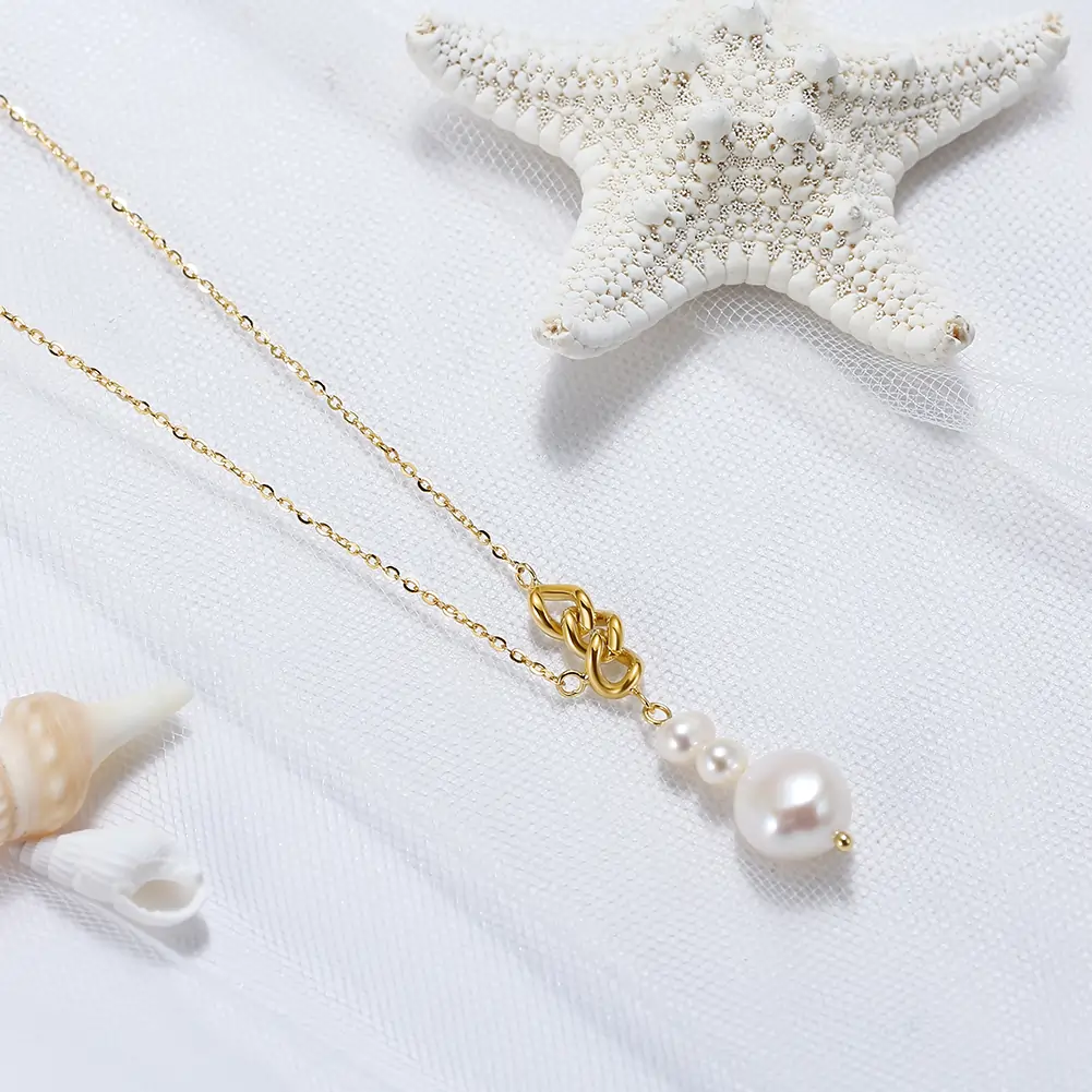 Coliere - Colier din Argint cu Perle Naturale de Cultură Trio Pearl Golden