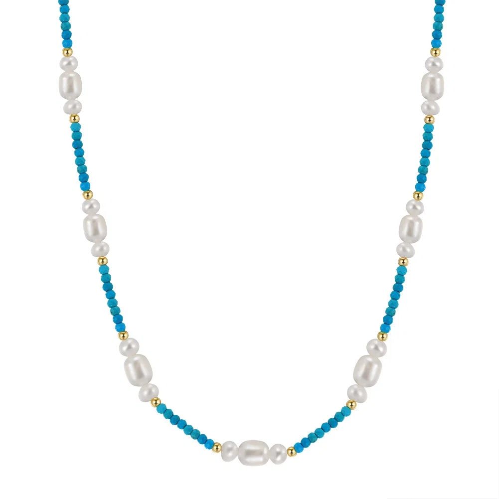 Coliere din argint - Colier din Argint cu Perle naturale și Pietre Turcoaz Pearl & Turquoise Elegance