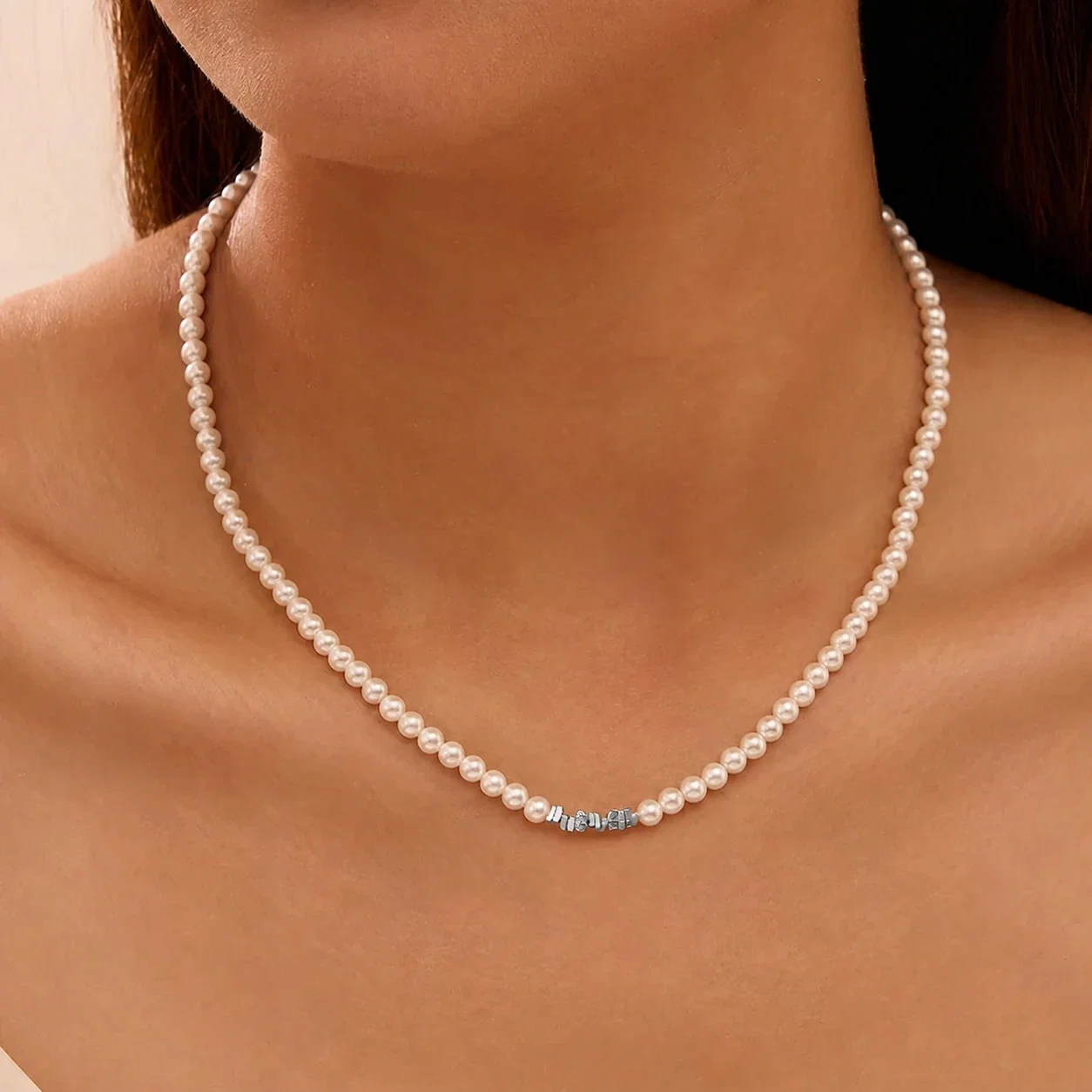 Coliere din argint - Colier din argint cu perle shell Beads Argintiu
