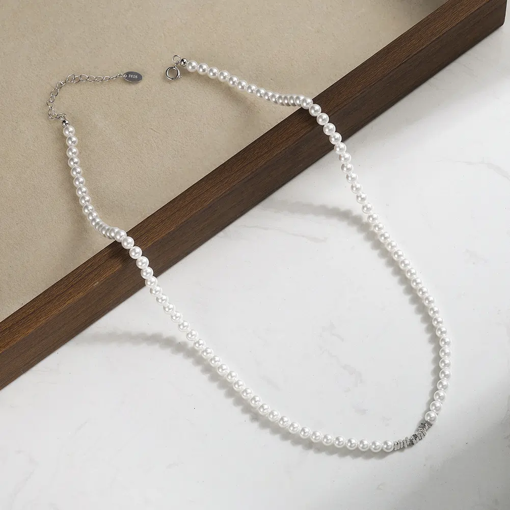 Coliere din argint - Colier din argint cu perle shell Beads Argintiu