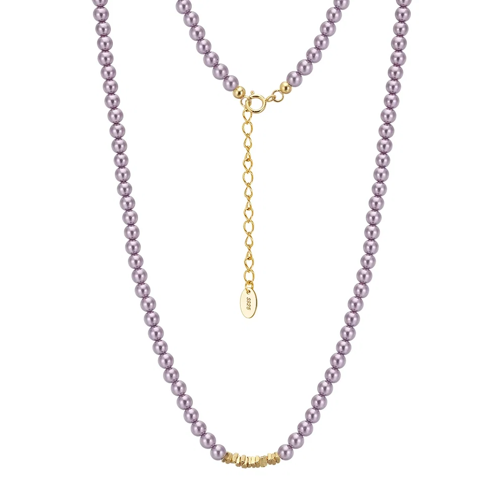Coliere Din Argint - Colier din argint cu perle shell Beads Lila Auriu