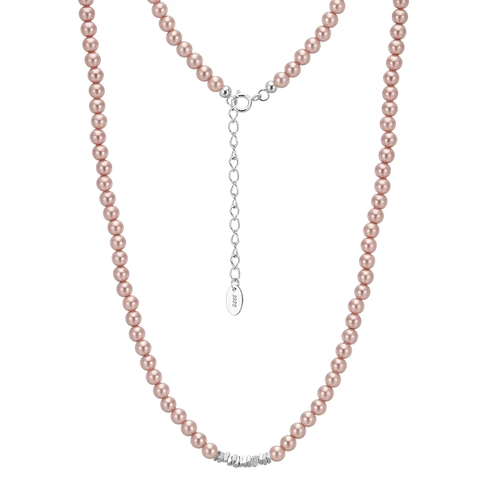 Coliere din argint - Colier din argint cu perle shell Beads Roz Argintiu