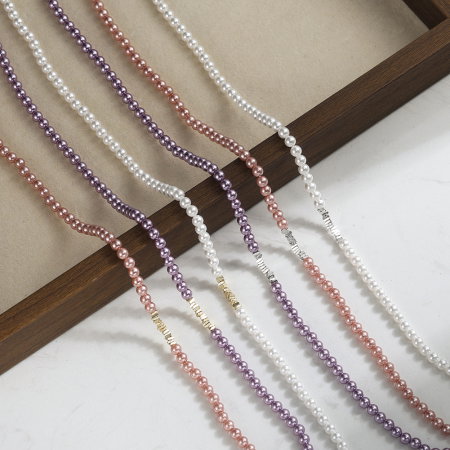 Coliere din argint - Colier din argint cu perle shell Beads Roz Auriu