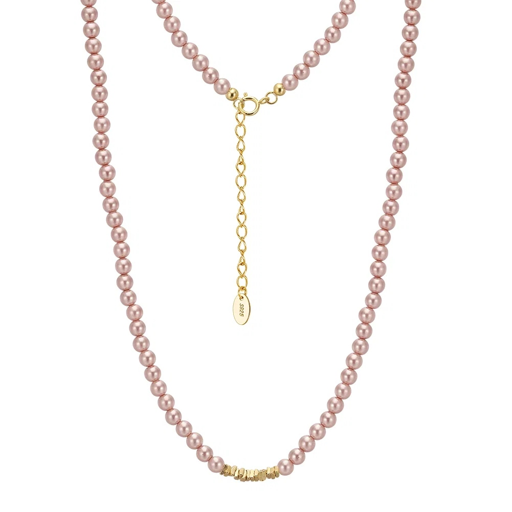 Coliere din argint - Colier din argint cu perle shell Beads Roz Auriu