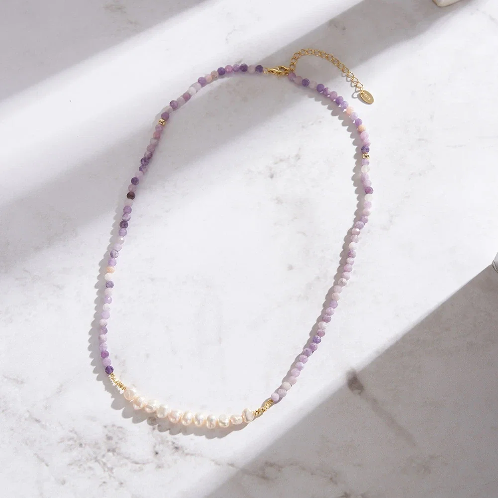 Coliere Din Argint - Colier din Argint cu Perle și Pietre naturale Ametist Lavender Pearl