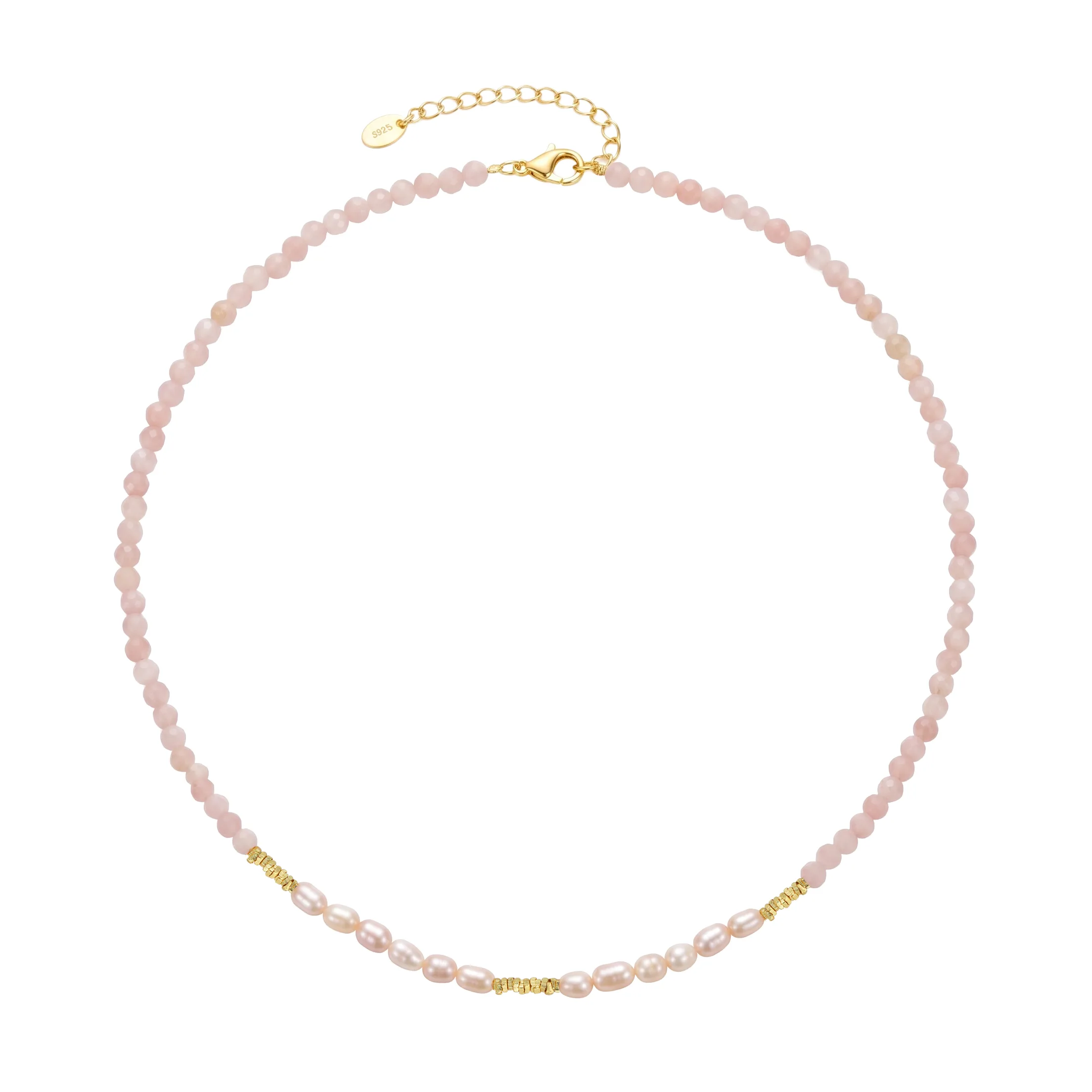 Coliere din argint - Colier din Argint cu Perle și Pietre Naturale Cuarț Blush Pearl Layered