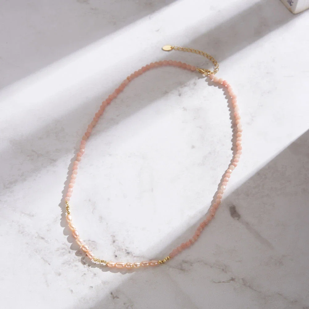 Coliere din argint - Colier din Argint cu Perle și Pietre Naturale Cuarț Blush Pearl Layered