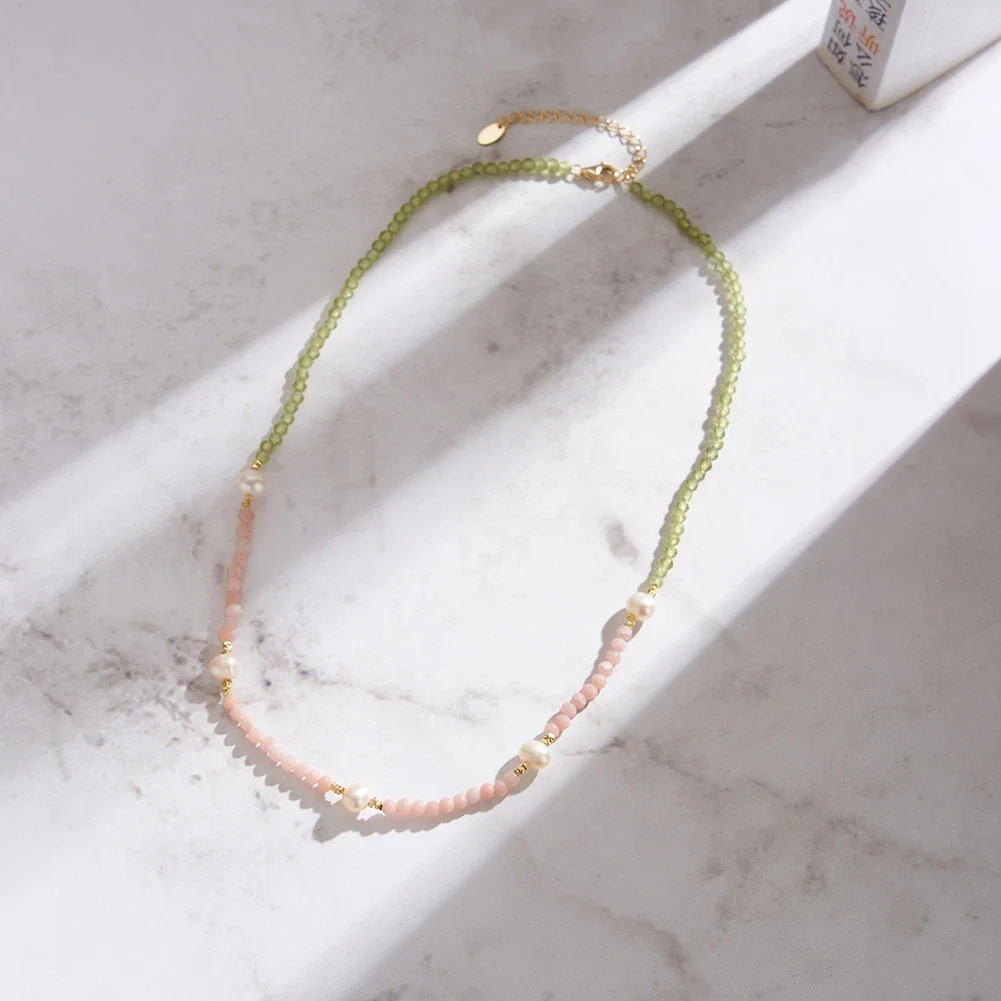Sale - Colier din Argint cu Perle și Pietre Naturale Cuarț și Peridot Blush & Green Grace
