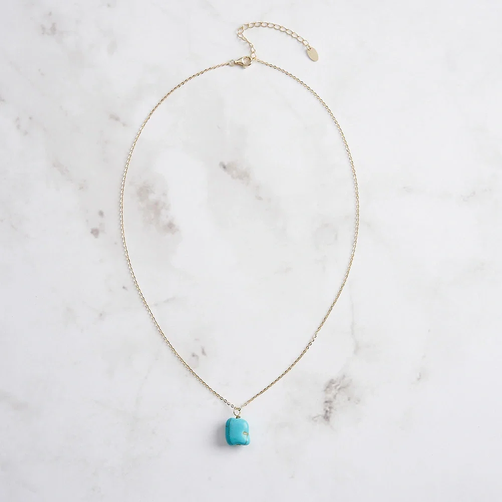 Coliere Din Argint - Colier din Argint cu Piatră Naturală Turcoaz Golden Pendant