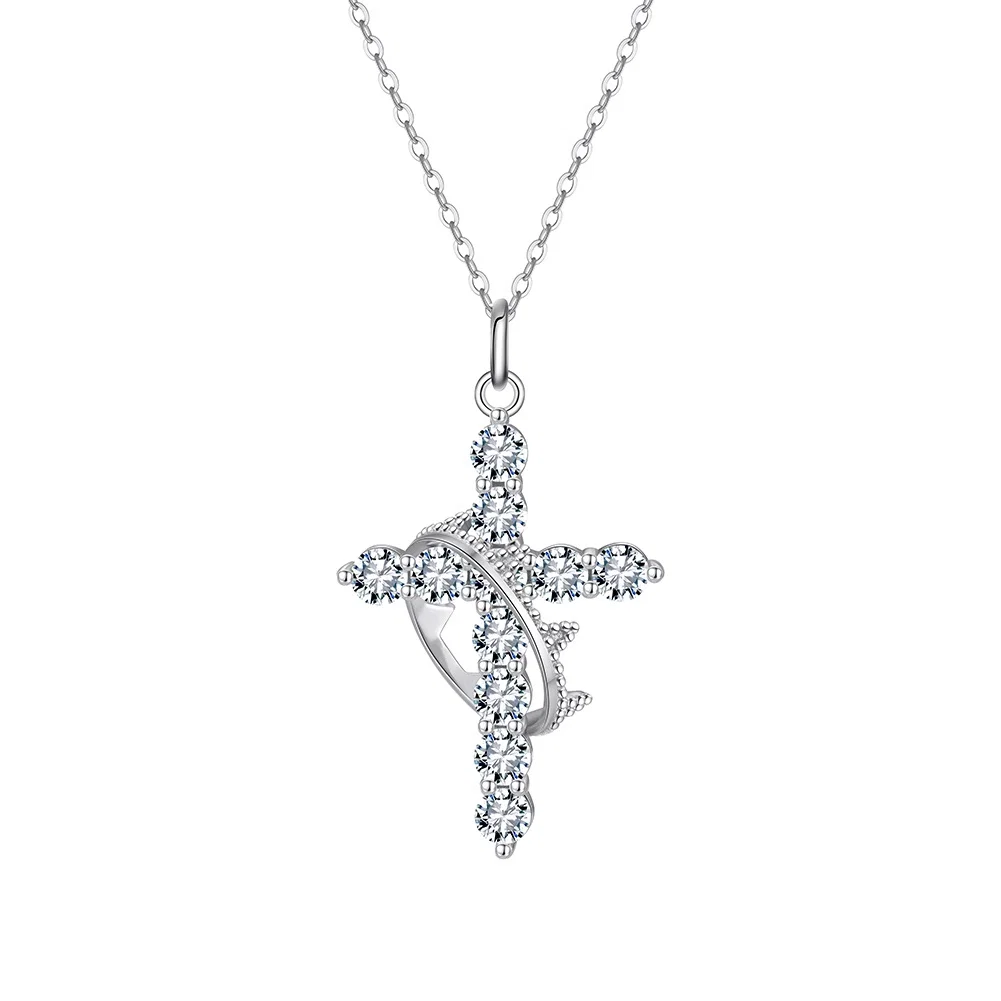 Coliere din argint - Colier din argint cu zirconiu Cross Crown Argintiu