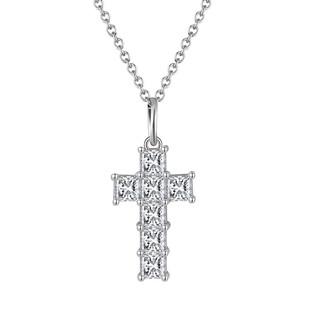 Coliere din argint - Colier din argint cu zirconiu Cross Crystal Argintiu