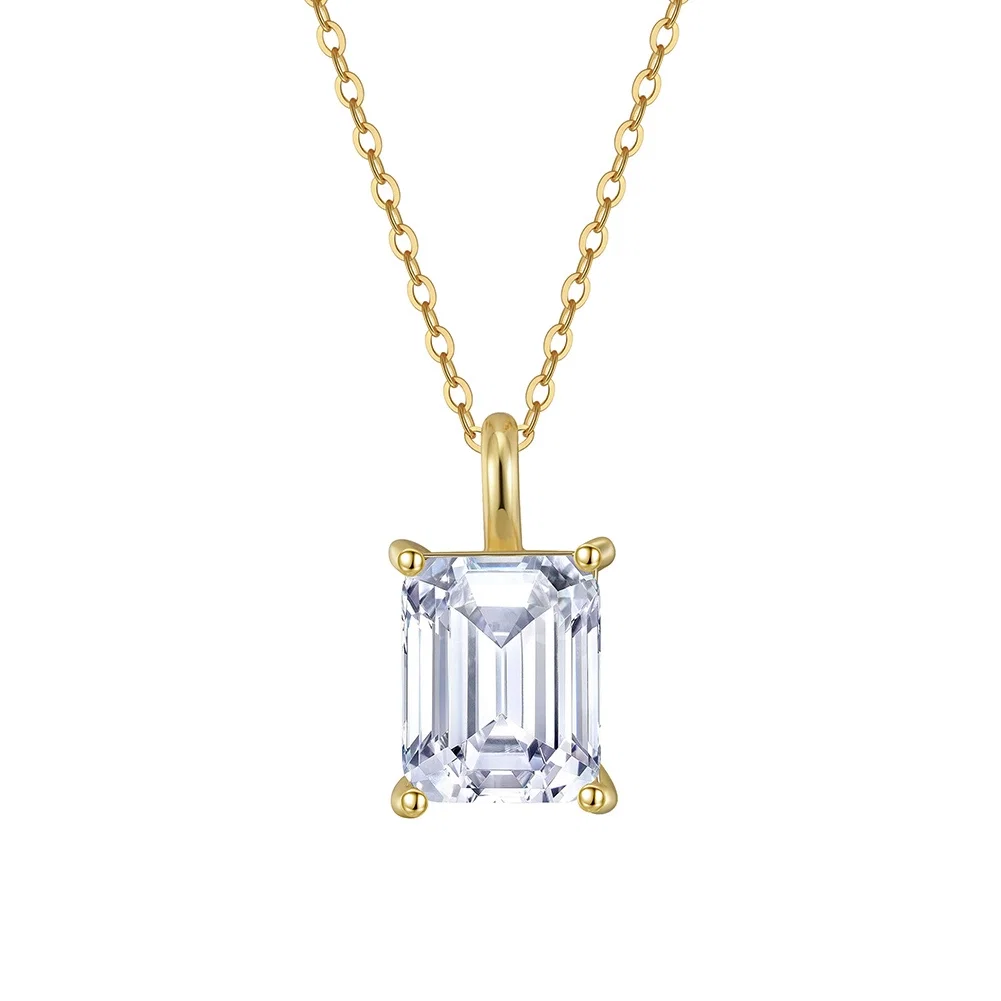 Coliere din argint - Colier din argint cu zirconiu Emerald Solitaire Auriu