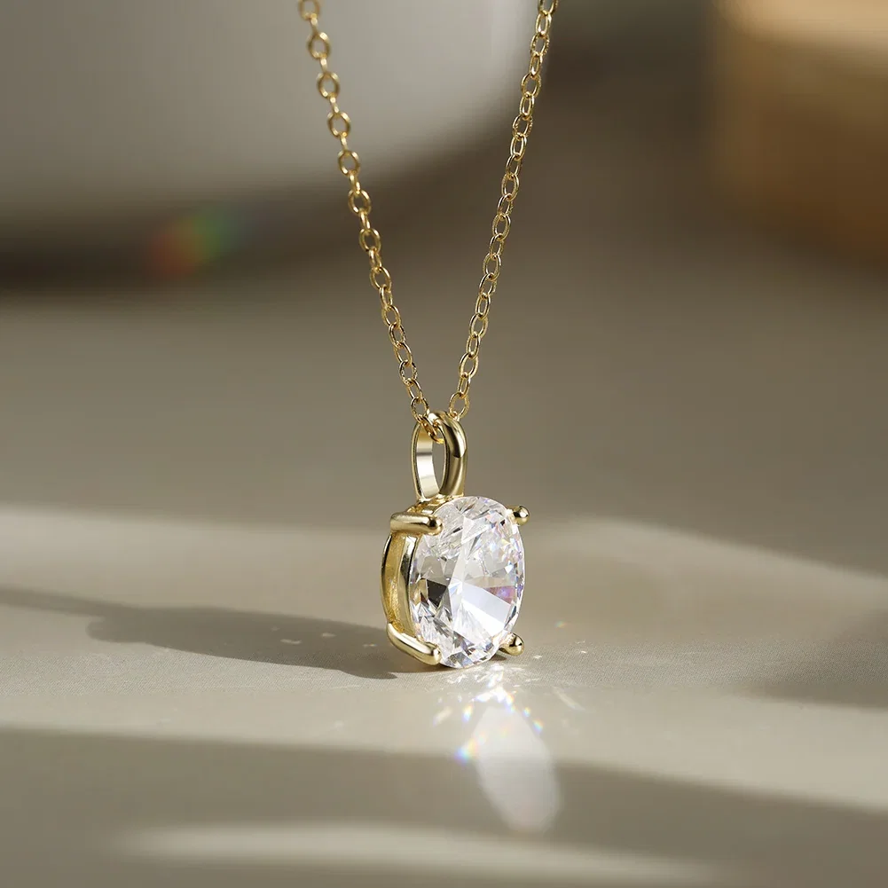 Coliere din argint - Colier din argint cu zirconiu Oval Solitaire Auriu