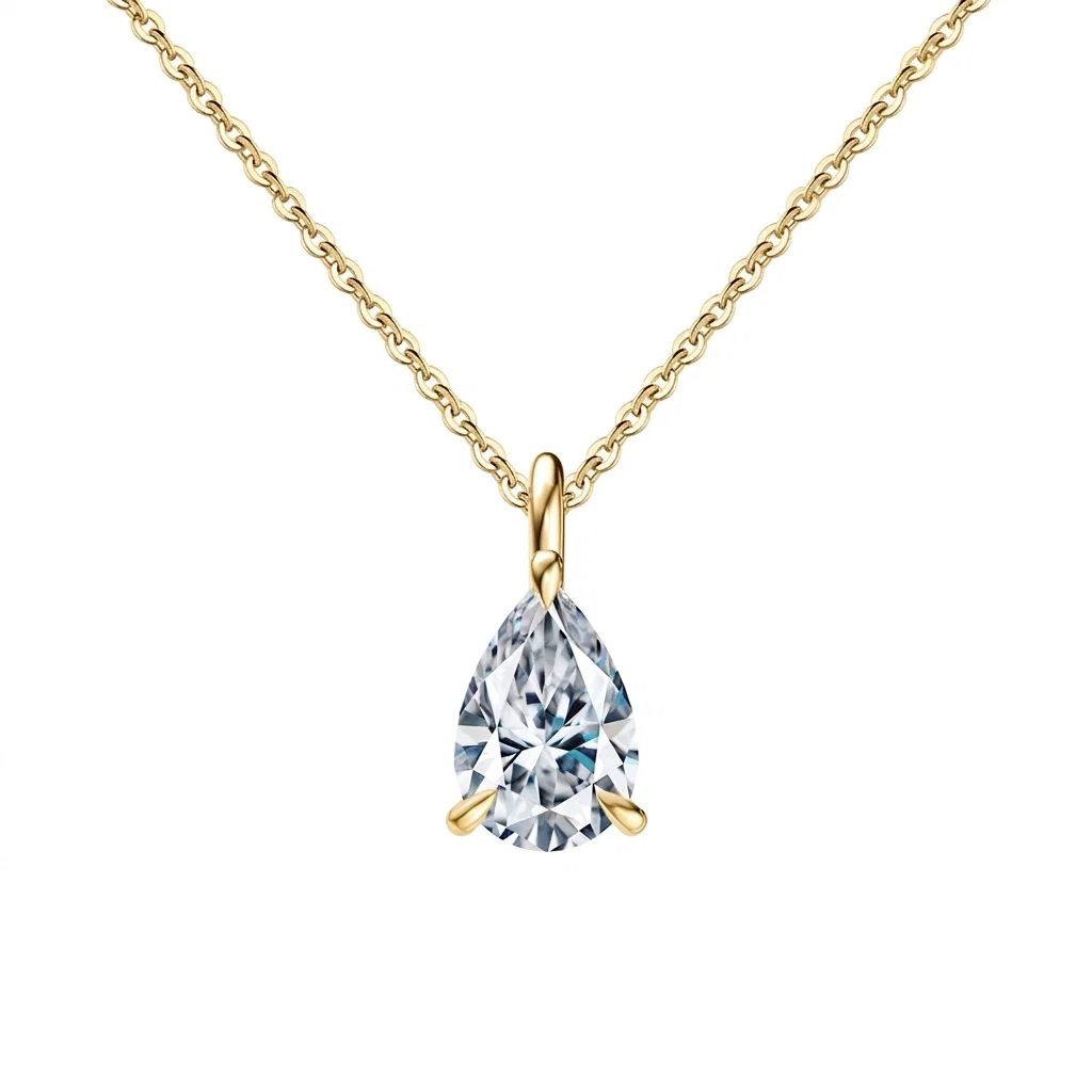 Coliere din argint - Colier din argint cu zirconiu Pear Solitaire Auriu