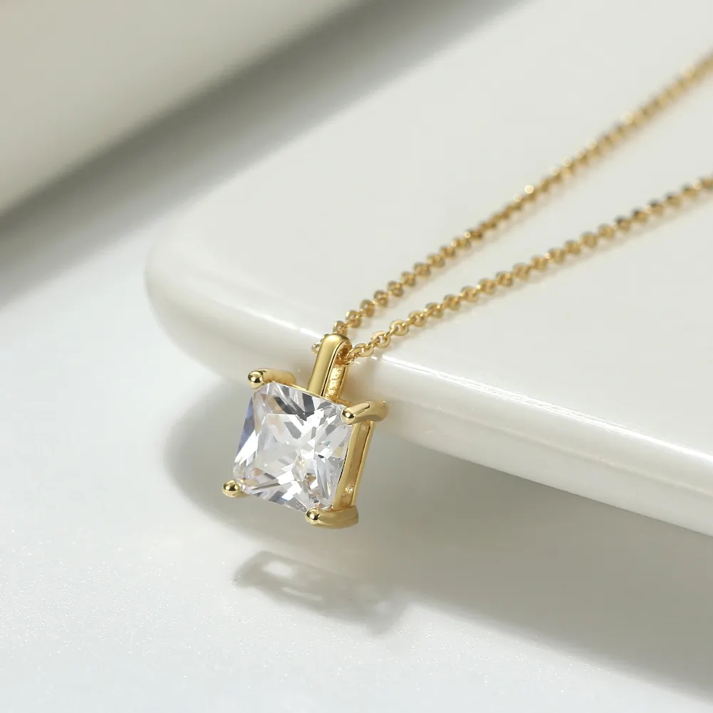Coliere din argint - Colier din argint cu zirconiu Princess Solitaire Auriu