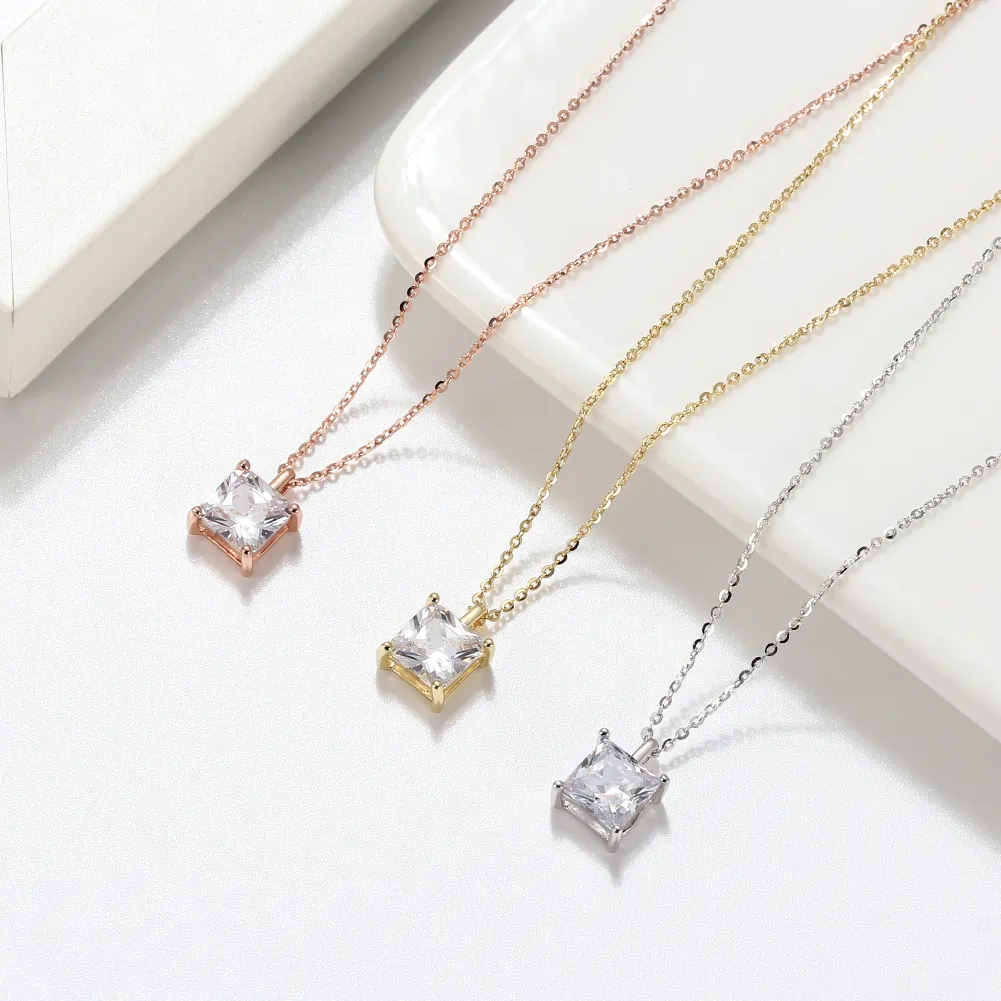 Coliere din argint - Colier din argint cu zirconiu Princess Solitaire Auriu