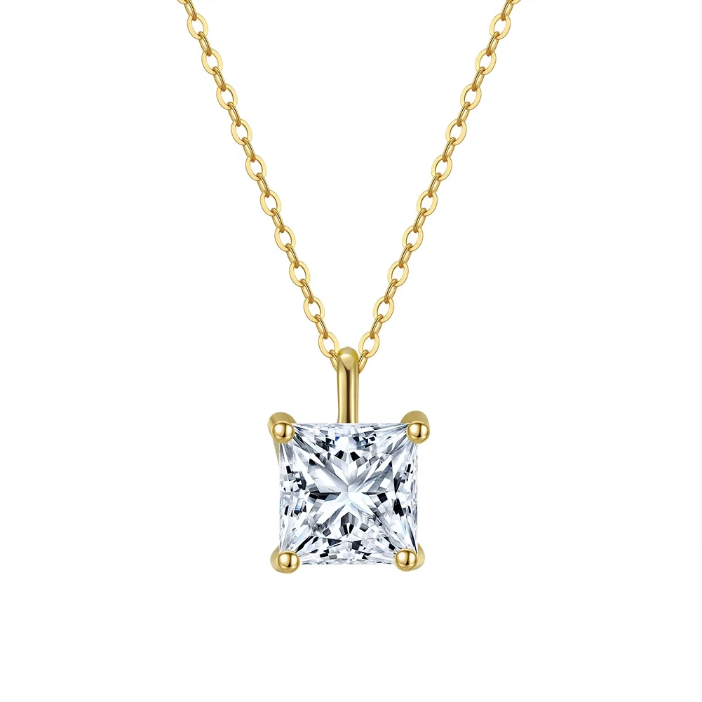 Coliere din argint - Colier din argint cu zirconiu Princess Solitaire Auriu