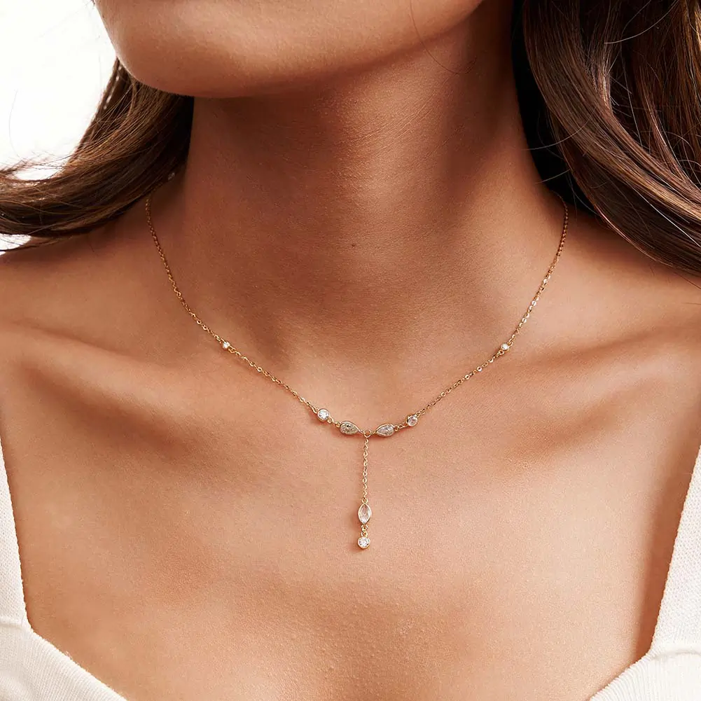 Coliere din argint - Colier din Argint Gold Crystal Drop