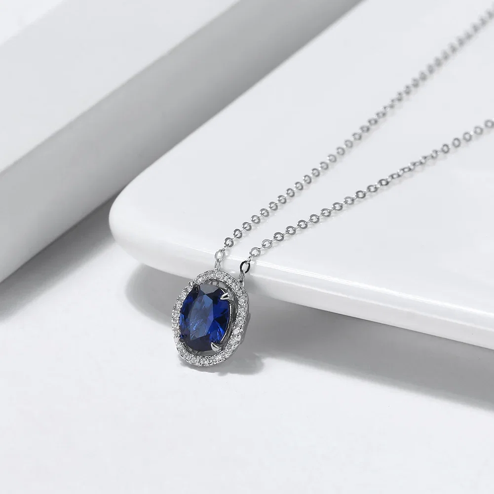 Colecții - Colier din Argint Oval Brilliance Halo Blue