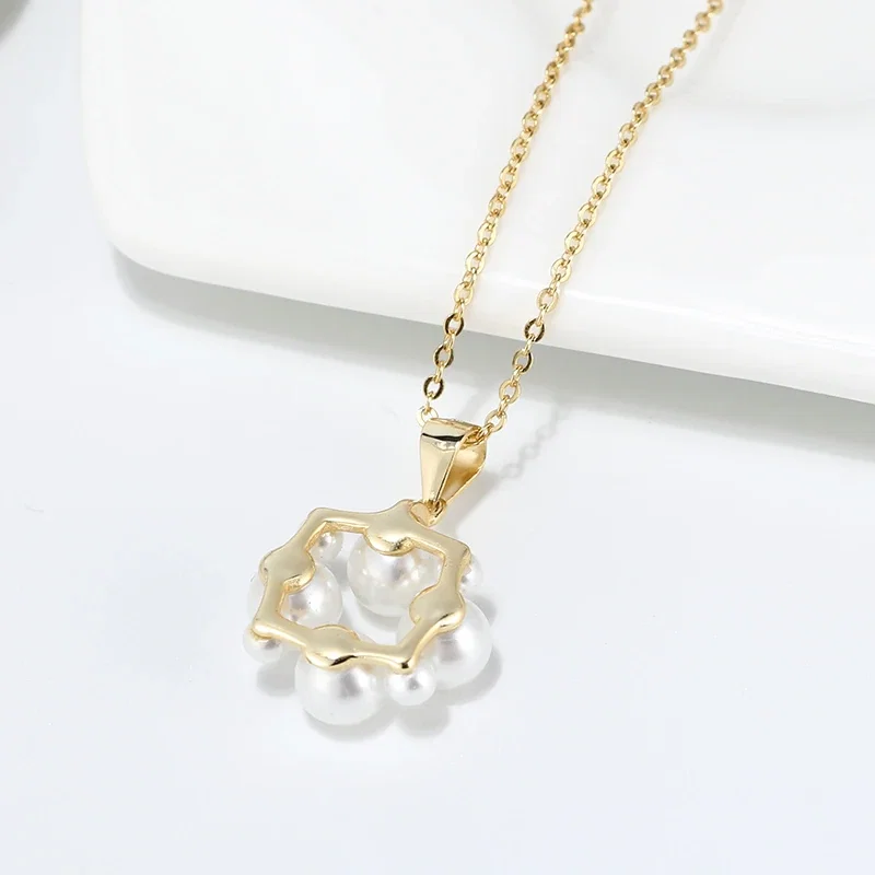 Coliere din argint - Colier din Argint Pearl Circle Gold