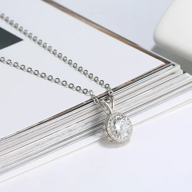 Coliere din argint - Colier din Argint Round Halo Pendant