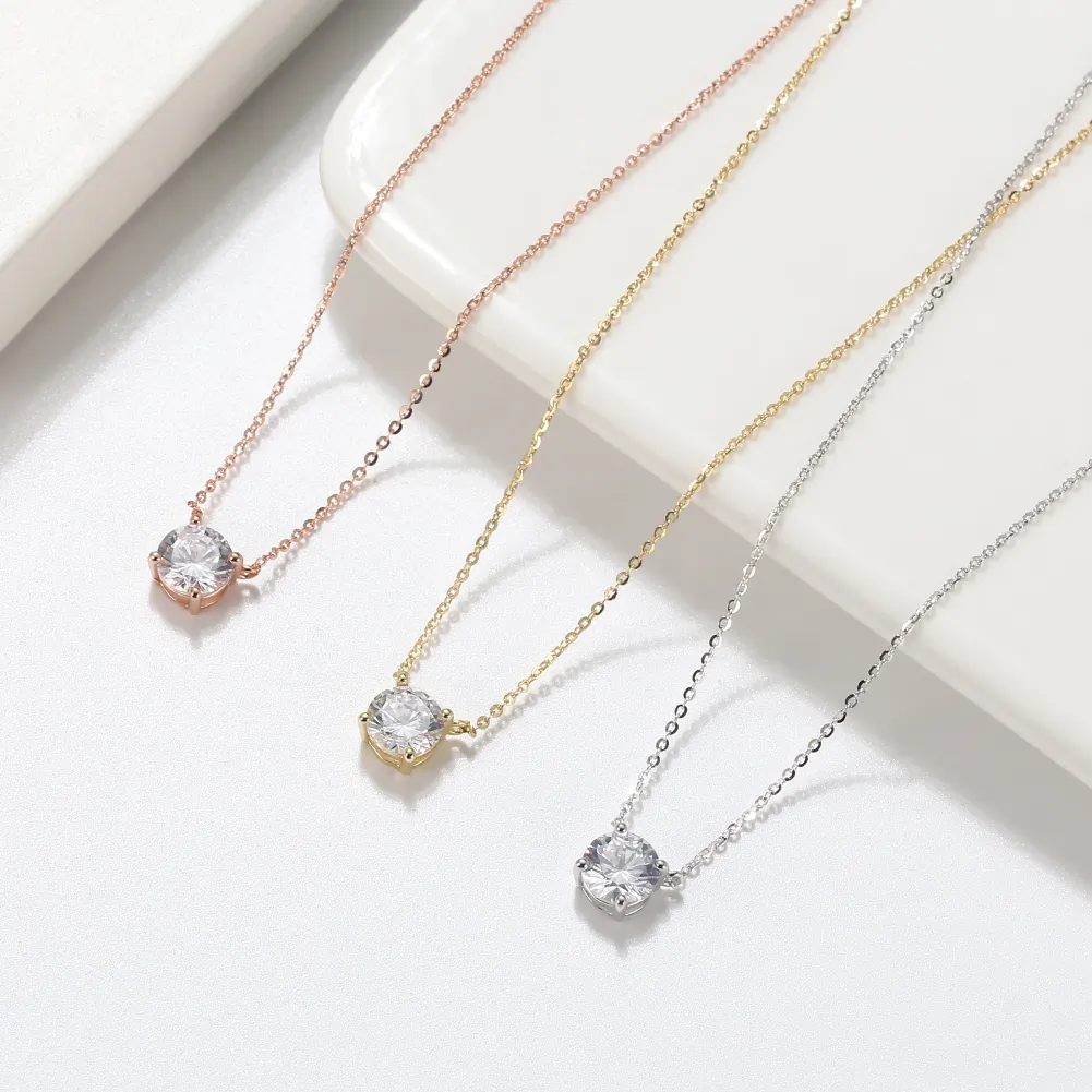 Coliere din argint - Colier din Argint Solitaire Sterling Gold