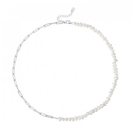 Colier paperclip din argint cu perle naturale de cultură silver Raw Collection