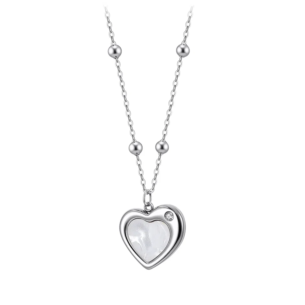 Coliere Statement - Colier Statement cu Perlă Shell Opal Heart Argintiu