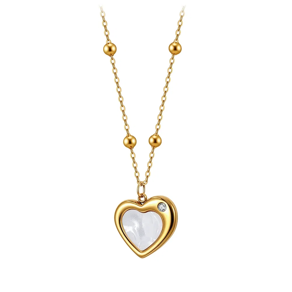 Coliere Statement - Colier Statement cu Perlă Shell Opal Heart Auriu